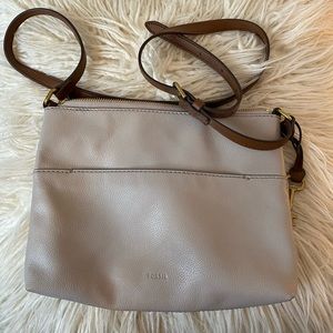 Fossil Cross Body Grey With Brown Leather Straps